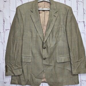 CHAPS Mens Classic Fit Houndstooth Blazer Jacket 100% Silk Brown Tan Blue Sz 42R